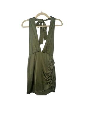 Zara Olive Green Backless Halter Mini Dress